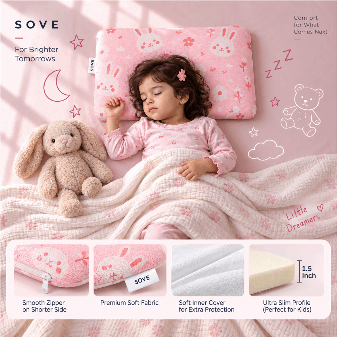 Sove Ultra Slim Kids Memory Foam Pillow - Spine & Neck Support