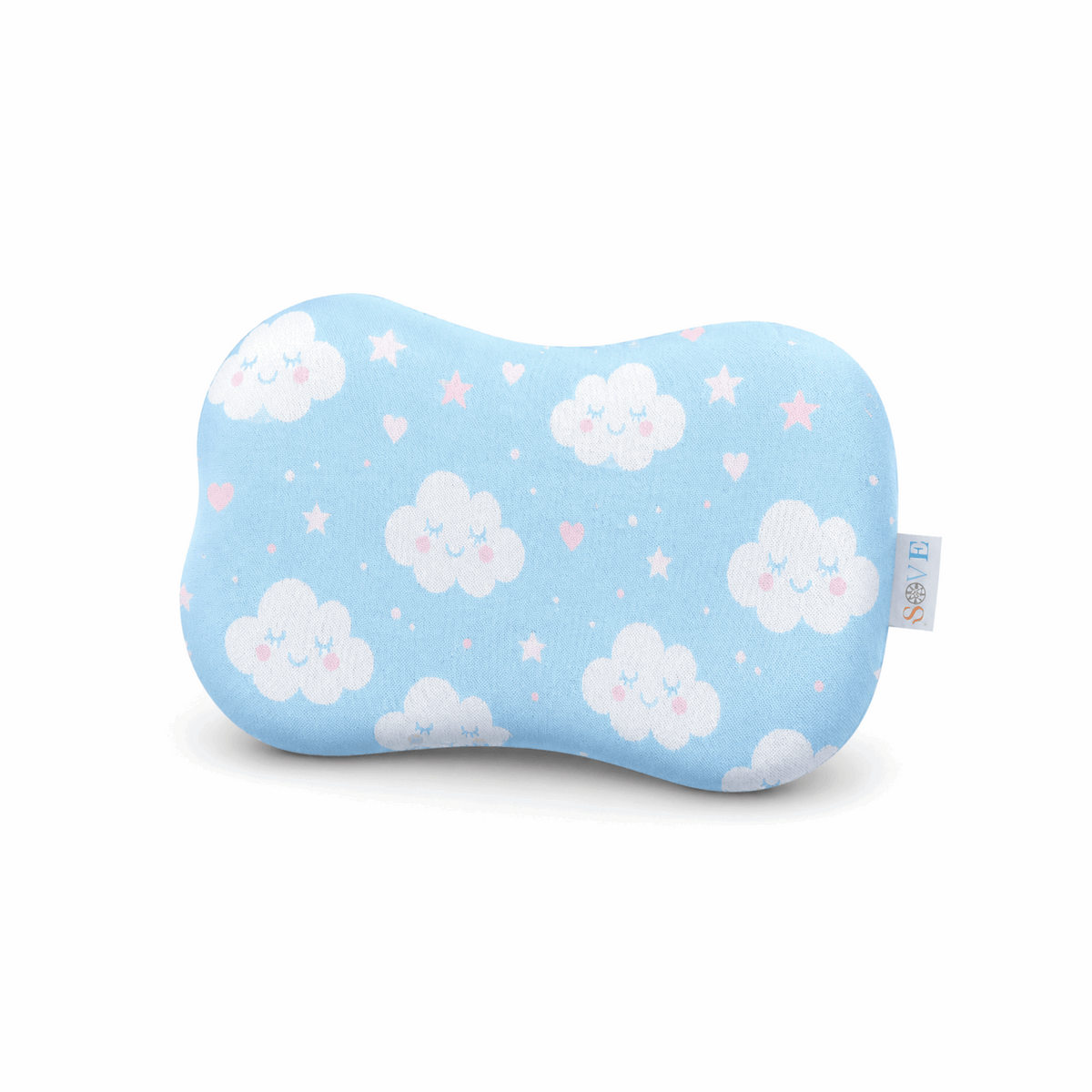 Sove Blue Clouds and Stars kids memory foam pillow product shot