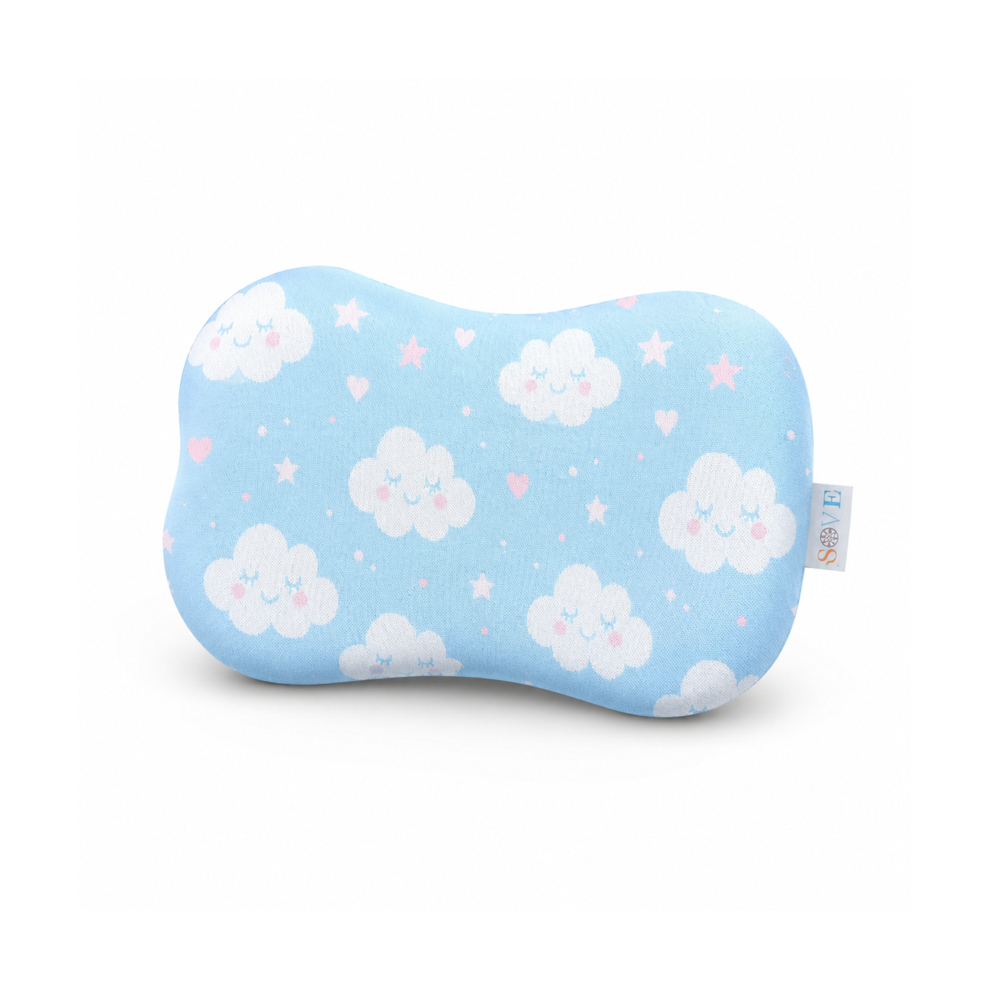Sove Blue Clouds and Stars kids memory foam pillow product shot