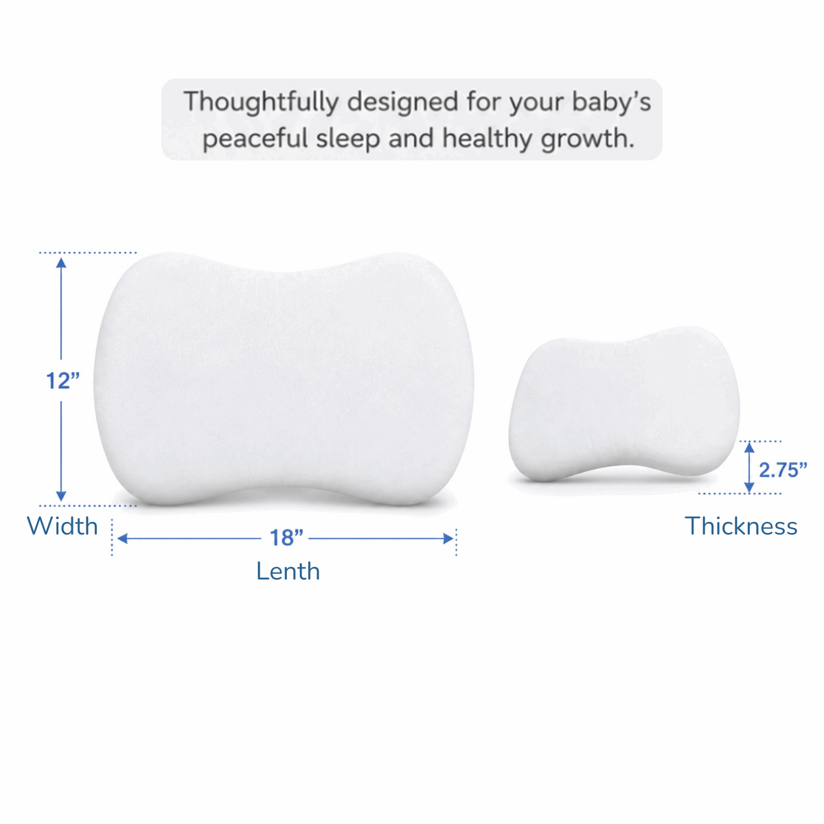 Sove Kids Memory Foam Pillow size dimensions 18 by 12 by 2.75 inches