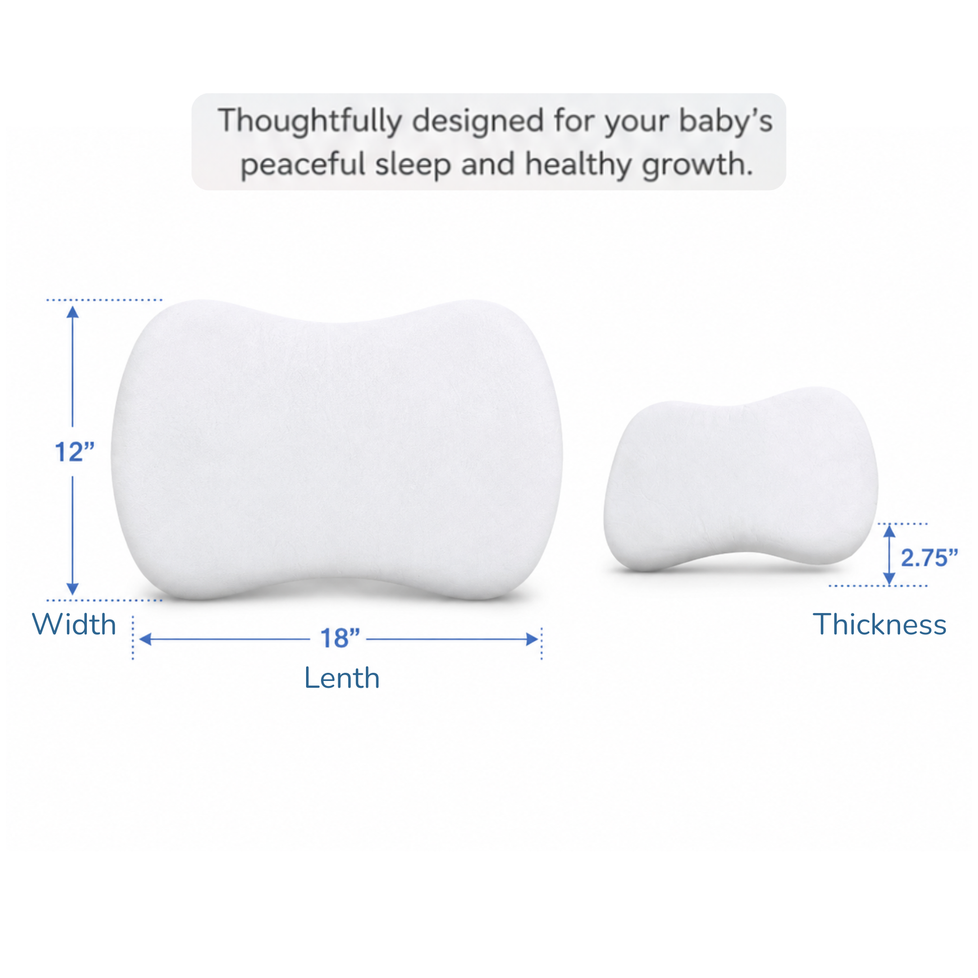 Sove Kids Memory Foam Pillow size dimensions 18 by 12 by 2.75 inches