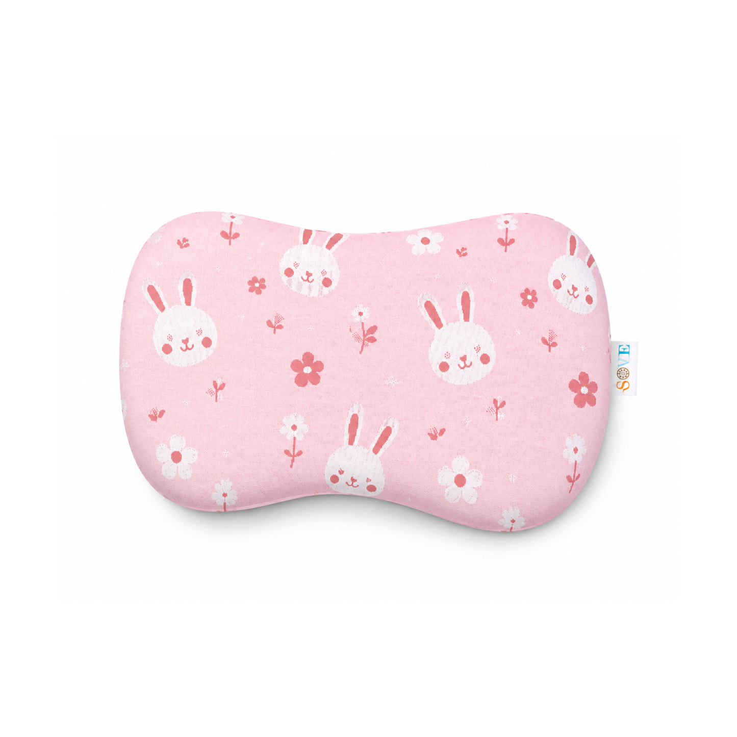 Sove Pink Bunny and Floral kids memory foam pillow product shot
