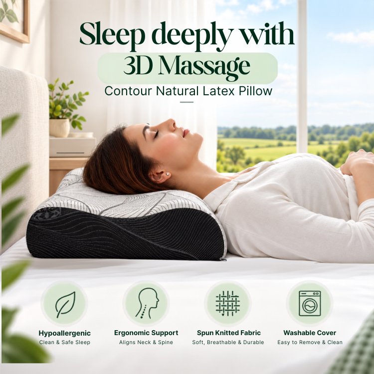 3D Massage Contour Latex Pillow - GOLS Certified 100% Organic & Natural Latex