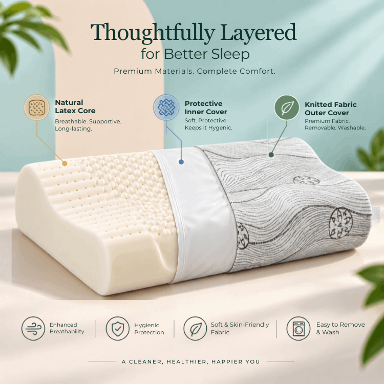 3D Massage Contour Latex Pillow - GOLS Certified 100% Organic & Natural Latex