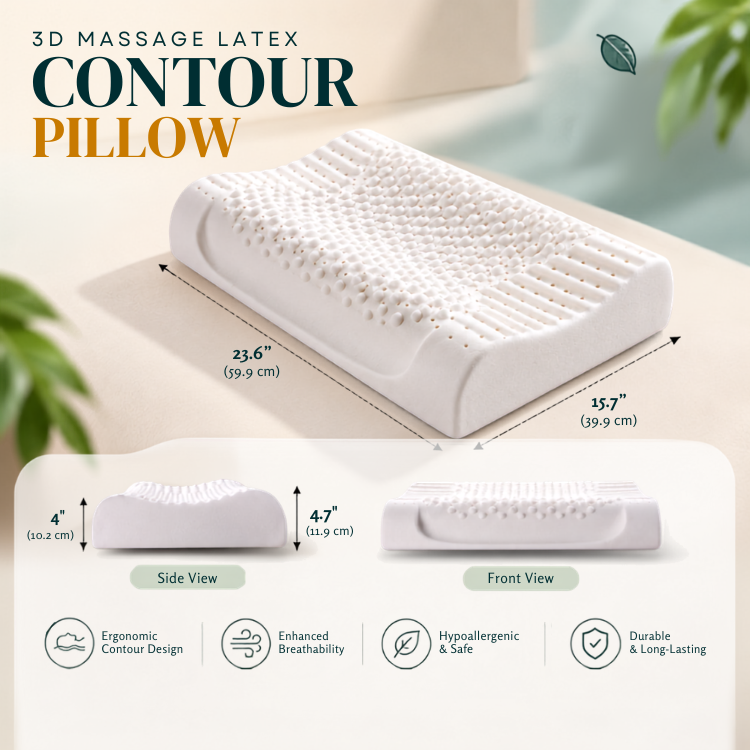 3D Massage Contour Latex Pillow - GOLS Certified 100% Organic & Natural Latex