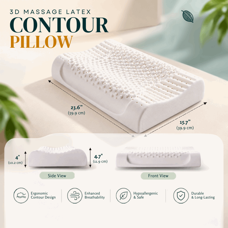 3D Massage Contour Latex Pillow - GOLS Certified 100% Organic & Natural Latex