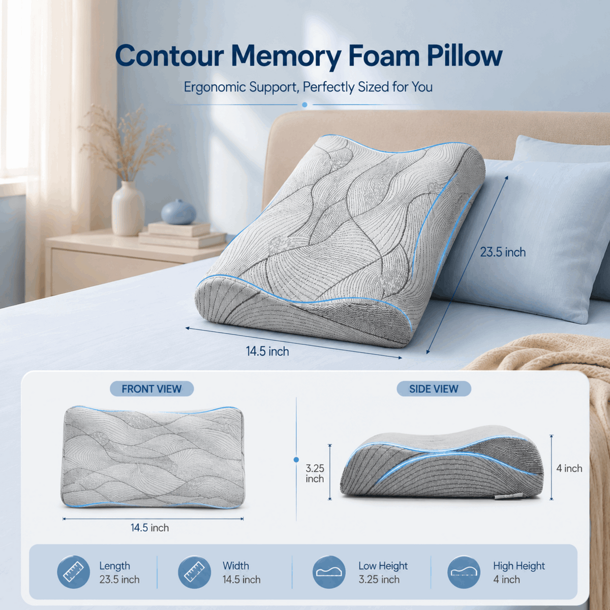 SOVE Contour Memory Foam Pillow showing head and neck contour