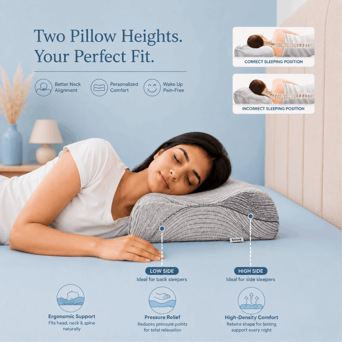 SOVE Contour Memory Foam Pillow dimensions and specifications