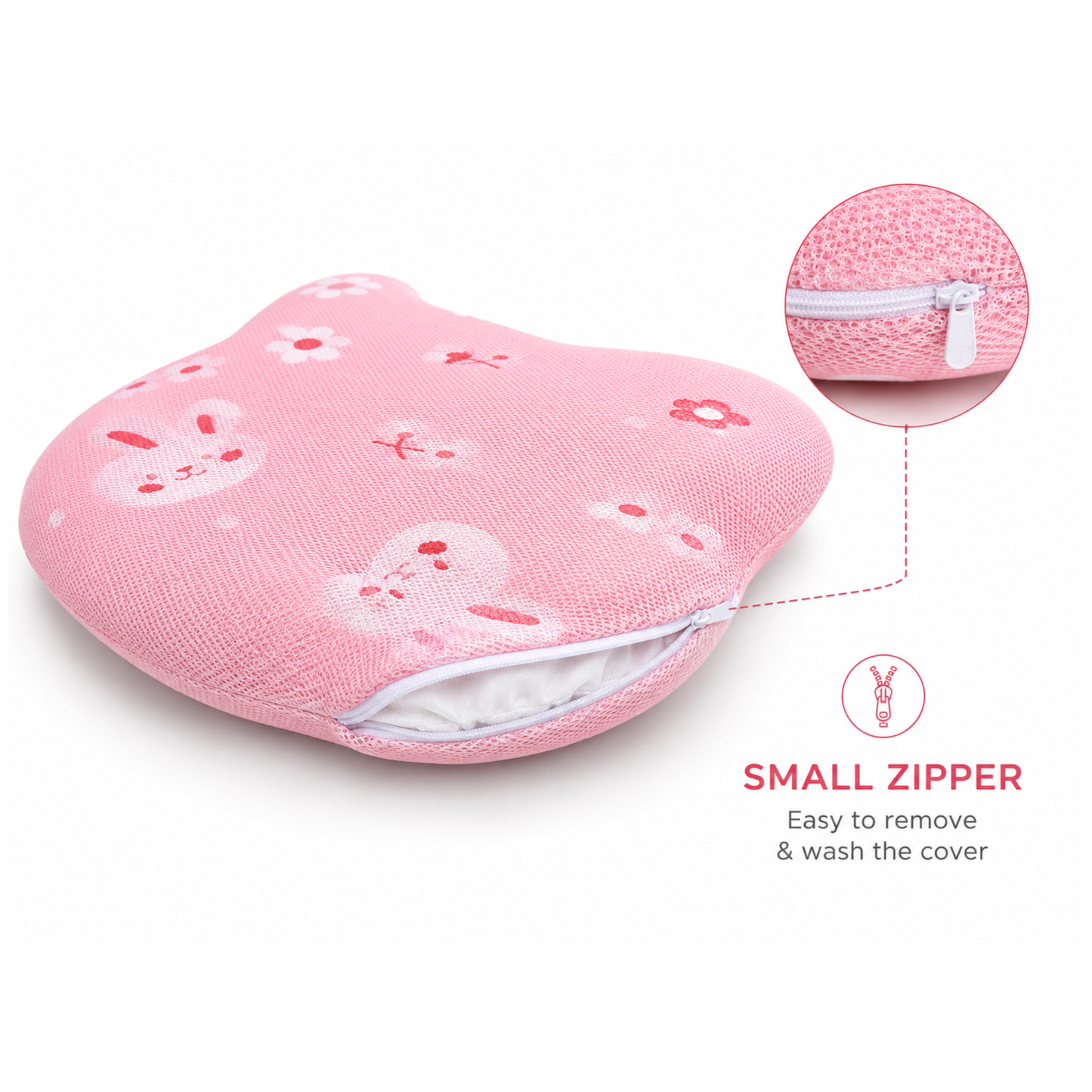 Sove Pink Bunny baby head shaping pillow product shot