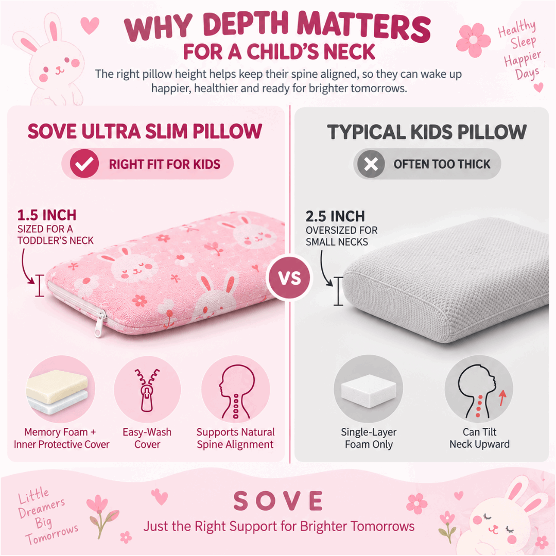 Sove Ultra Slim Kids Memory Foam Pillow - Spine & Neck Support