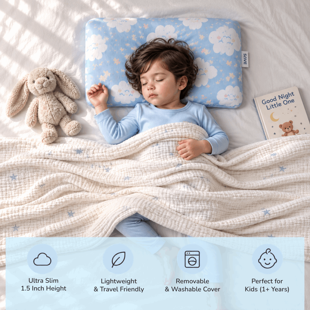 Sove Ultra Slim Kids Memory Foam Pillow - Spine & Neck Support