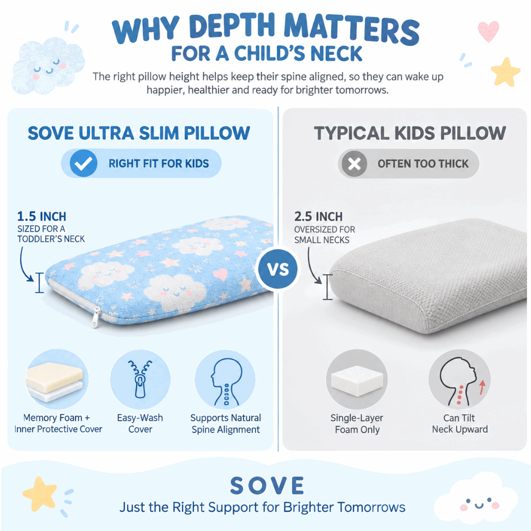 Sove Ultra Slim Kids Memory Foam Pillow - Spine & Neck Support