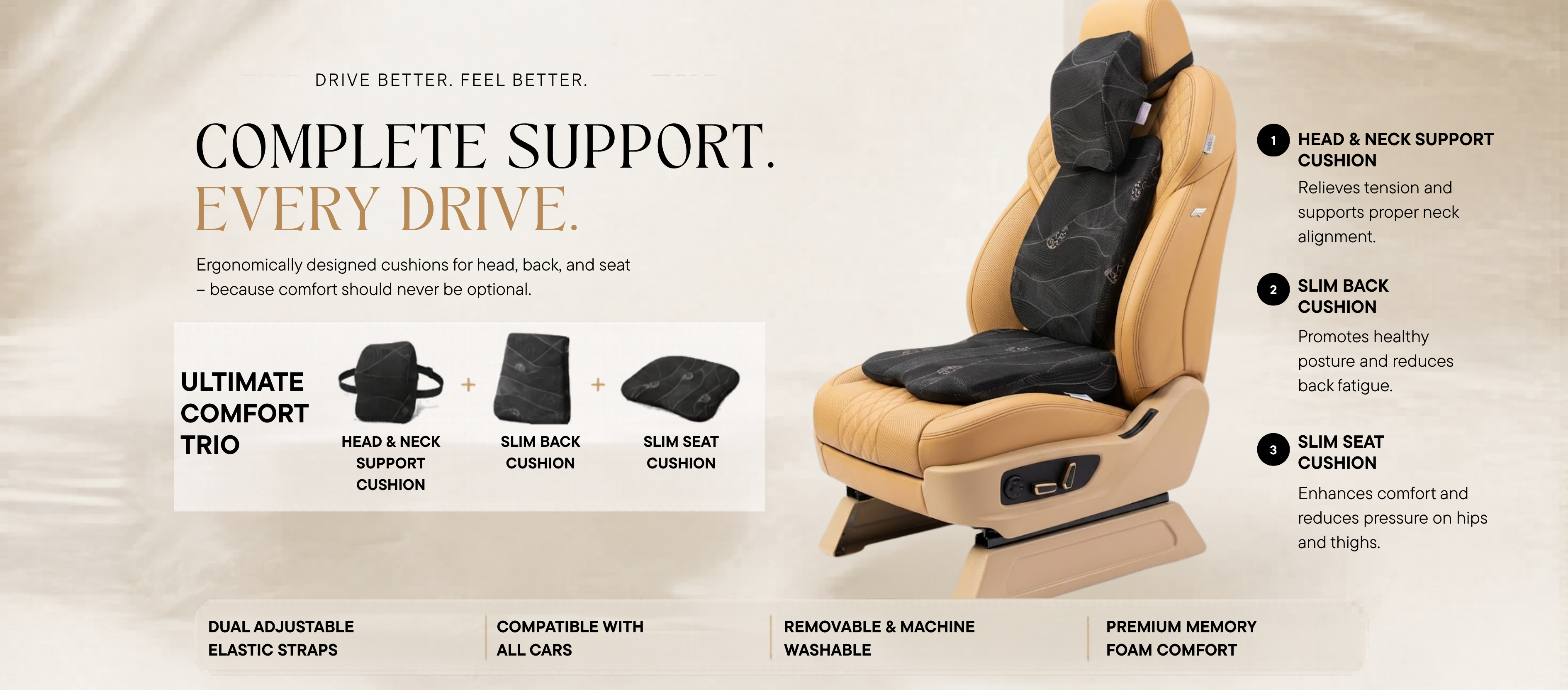 Sove ultimate comfort trio — seat cushion, back support, neck pillow set